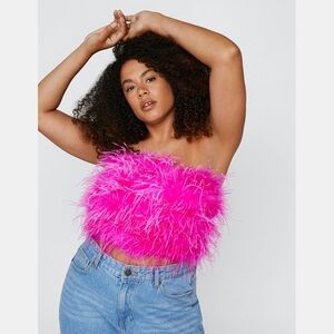 Nasty Gal Pink Feather Tube Top, US 16, Large